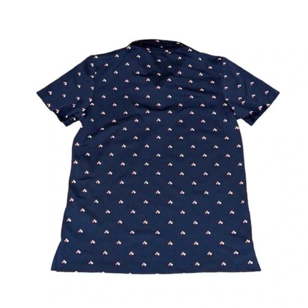 Tory Burch Sport Retro-Print Navy Blue Tech Pique Polo Golf‎ Shirt Size Small